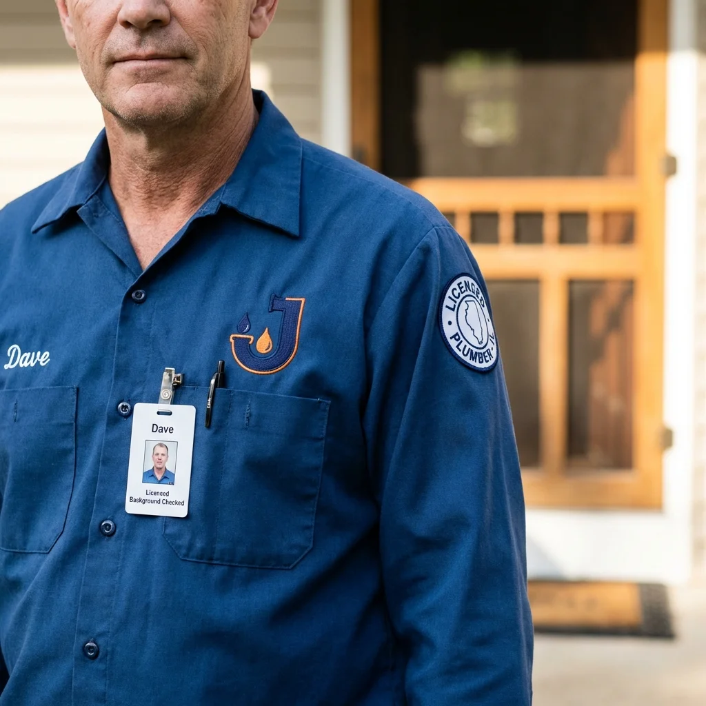 Licensed plumber showing ID badge in Cumberland Center, ME