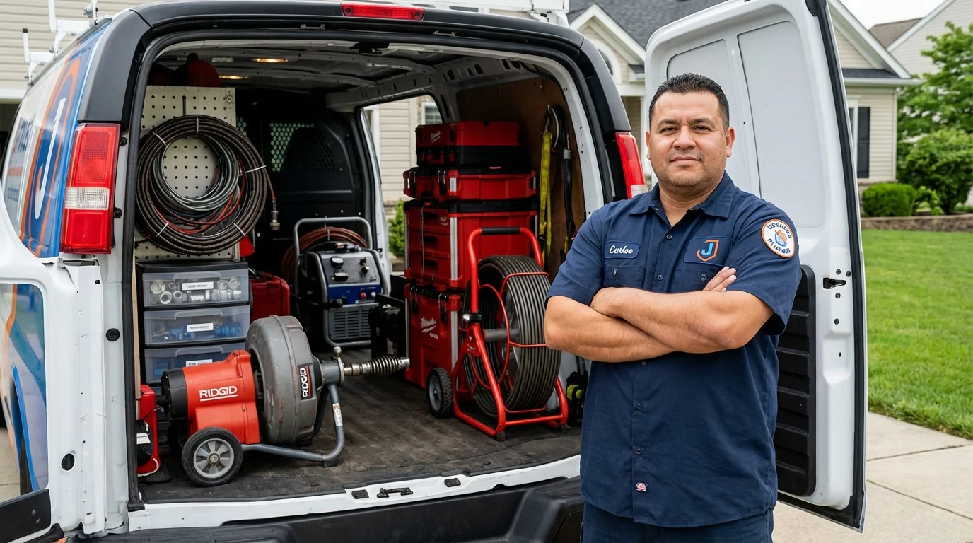 Professional drain cleaning equipment and Johns Plumbing LLC plumber in Cumberland Center