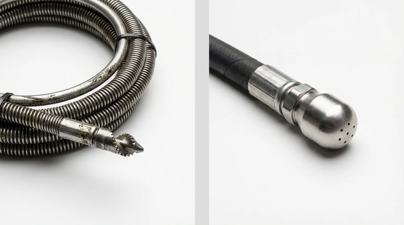 Drain snake cable and hydro jetting nozzle used for drain cleaning in Cumberland Center, ME