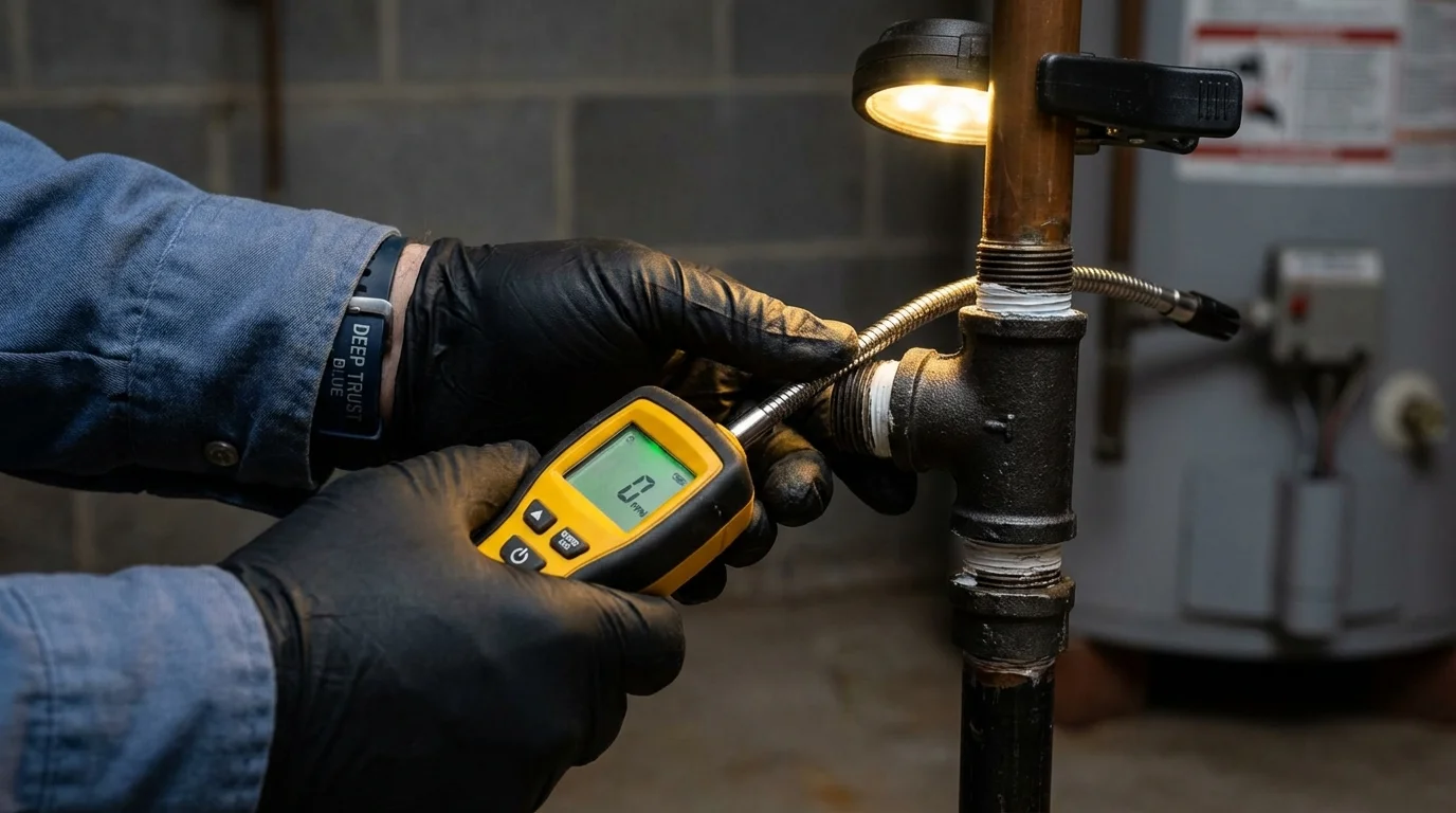 Gas leak detection with electronic sniffer by Johns Plumbing LLC in Cumberland Center