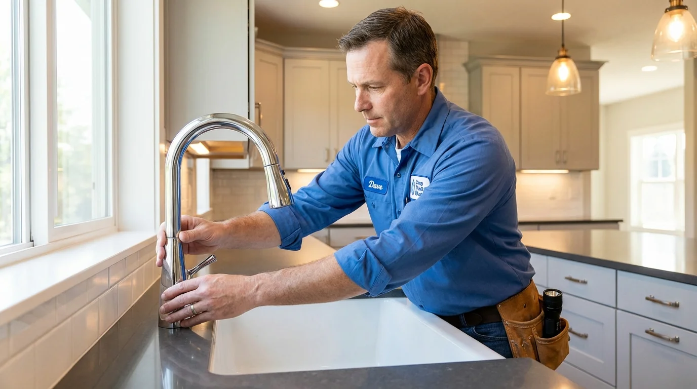 Kitchen faucet installation by Johns Plumbing LLC in Cumberland Center