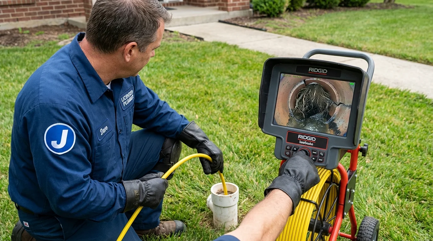 Sewer camera inspection being performed by Johns Plumbing LLC in Cumberland Center